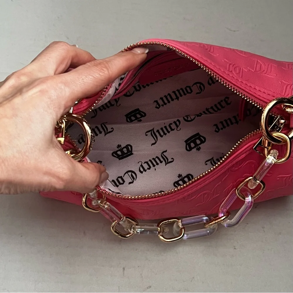 Juicy Couture Bling Bling Roll Barrel Designer Bag Hot Pink Rhinestone Logo Y2K